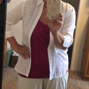 AMERICAN LIVING Eyelet White  3/4 sleeve Blouse